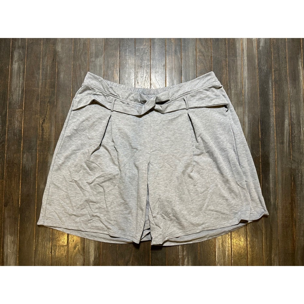 Womens‎ Heather Gray Crossover Tie Front Pleated Knit Shorts Wide Leg Casual